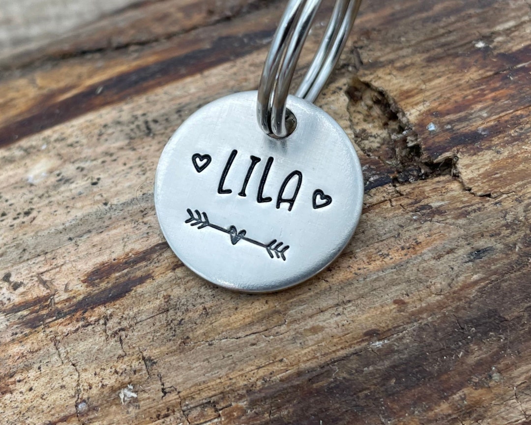 Personalized Cat Tag With Phone Number, Tiny Cat Tag, Hand-stamped Cute ...