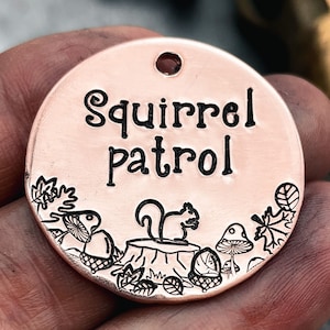 funny dog tag with squirrel and forest design