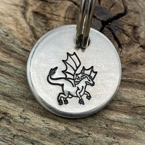 Custom cat tag, dragon pet id tag, double-sided cat tag with phone number, hand stamped