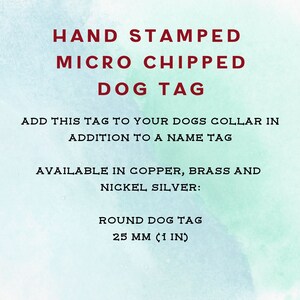 Microchipped dog tag, small pet id tag, handstamped image 10