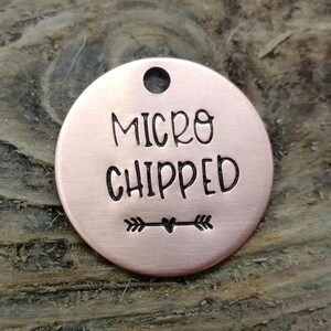 Microchipped dog tag, small pet id tag, handstamped image 7