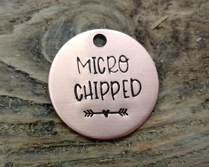 Microchipped dog tag, small pet id tag, handstamped image 7