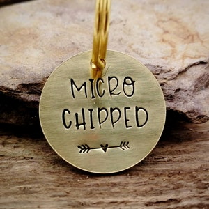 Microchipped dog tag, small pet id tag, handstamped image 4