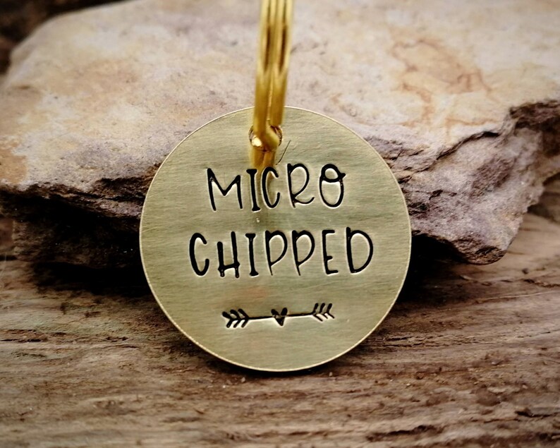 Microchipped dog tag, small pet id tag, handstamped image 4