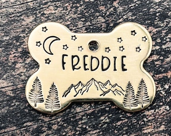 Bone dog tag, custom dog tag with 2 phone numbers, pet gift idea, personalized engraved dog id tag, hand-stamped metal dog tag