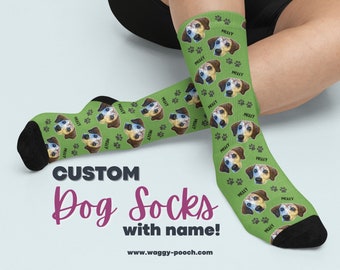 Custom dog photo socks with name and multiple pets cute pet face socks printed with dog's face personalized pet socks dog mom gift idea