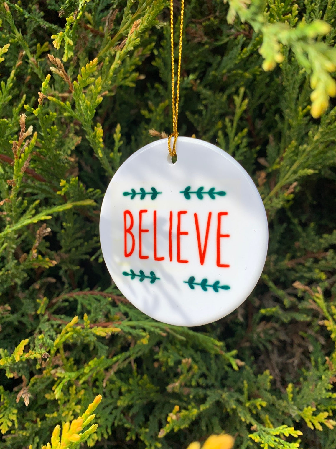 Believe Christmas Ornament Ceramic 7cm Etsy