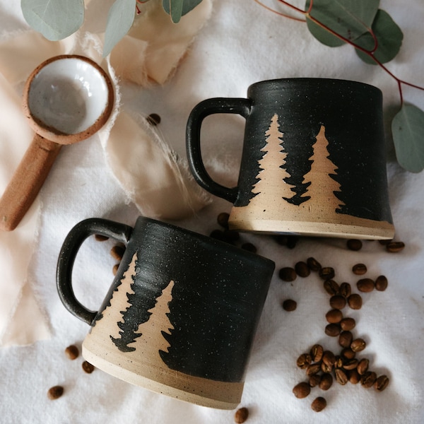 Black Pottery Coffee or Tea Mug- 8 ounce cup- Valentines Day Gift - Gift for Him - Gift for Her