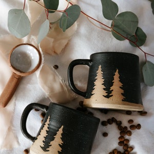 Evergreen or Pine Tree Coffee Pottery Mug