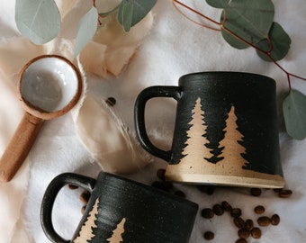 Evergreen or Pine Tree Coffee Pottery Mug