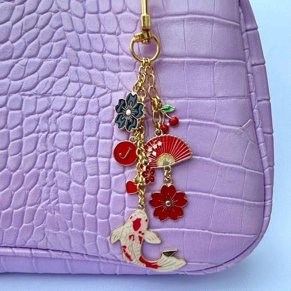Koi Fish Bag Charm: Japanese Cherry Blossom Fan, Personalized