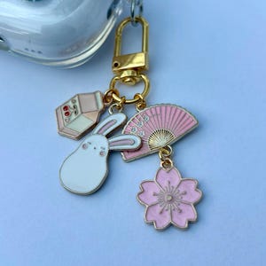 Sakura Bunny Keychain: Kawaii Phone Charm, Cherry Blossom Bag Clip