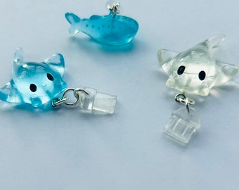 Kawaii stingray, blue whale shark phone charm dust plug, marine laptop gaming decor,underwater, audio headphone jack bookish gift type c zen