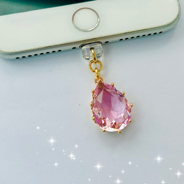 Japanese pink crystal gem dust plug, sakura phone charm cherry blossom, kawaii earphone Jack, type c, mobile games device decor, smart cell