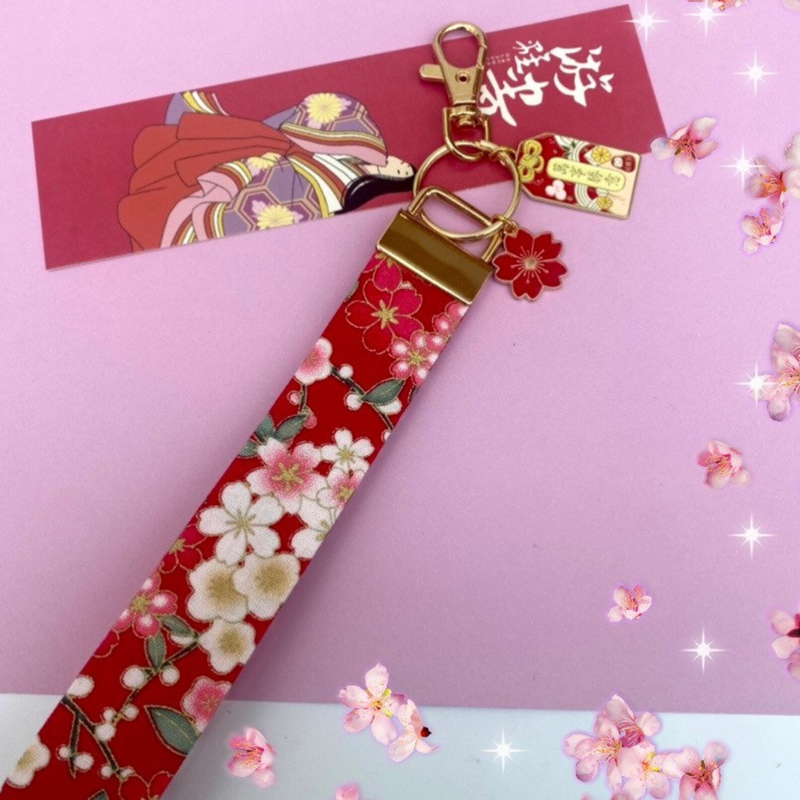 Kawaii Japanese Keyfob Wrist Strap Keyring Keychain Kimono Style Ribbon ...