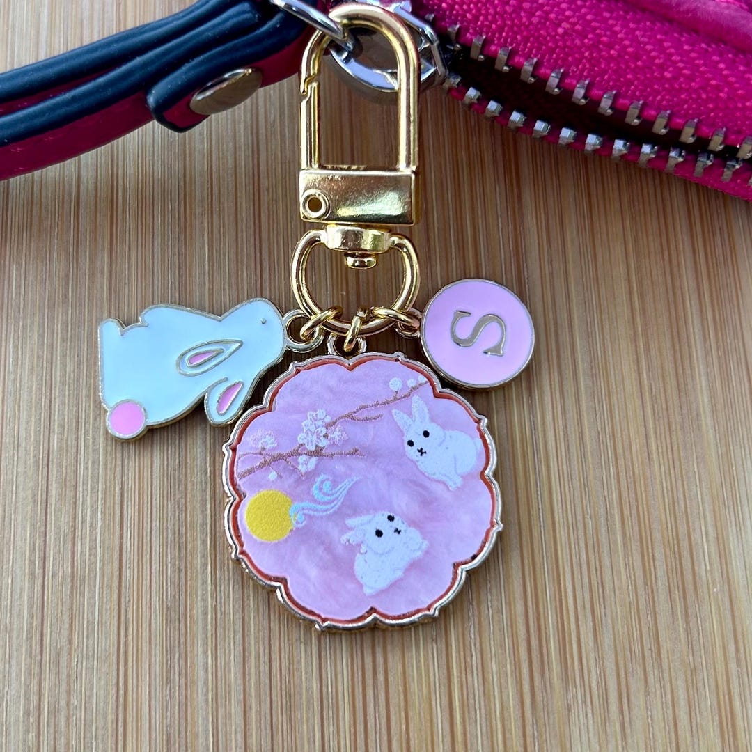 Japanese Sakura Bunny Keychain,initial Letter Kawaii Personalised ...