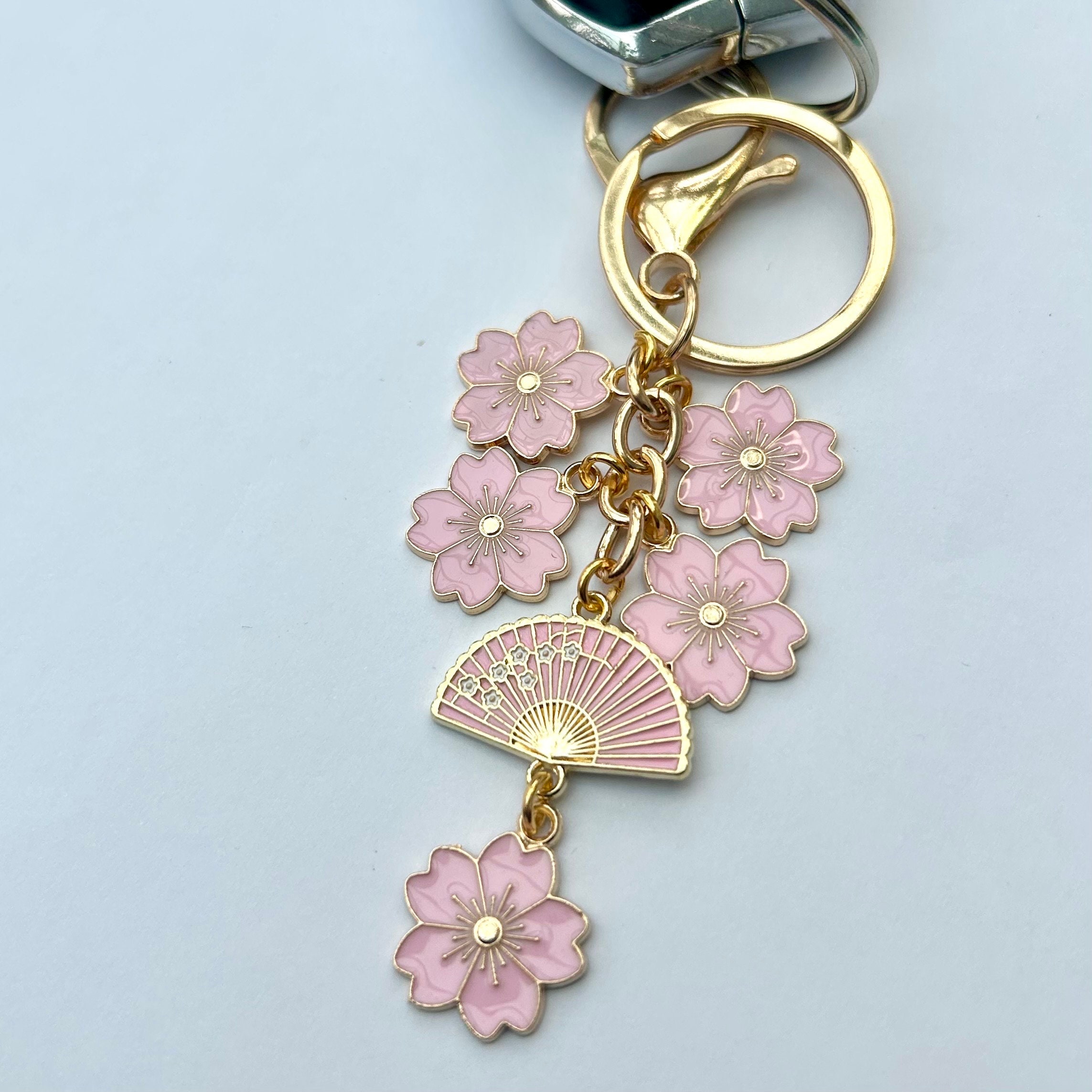 Japanese Sakura Keychain, Kawaii Pink Cherry Blossom Fan Charm - Etsy