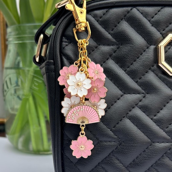 Sakura Flower Bag Clip: Japanese Pink Fan Charm Keyring