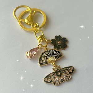 Japanese Luna Moth Keychain,  Charm, Sakura & Fan Decor
