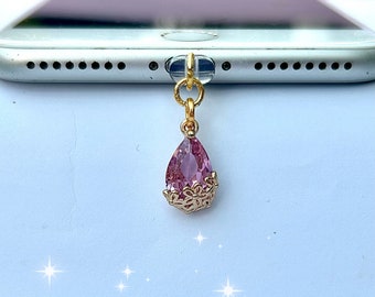 Japanese pink crystal gem dust plug, sakura phone charm cherry blossom, kawaii earphone Jack, type c, mobile games device decor, smart cell