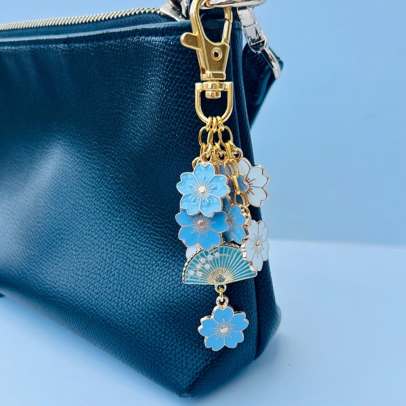 Sakura Flower Bag Clip: Japanese Pink Fan Charm Keyring image 3