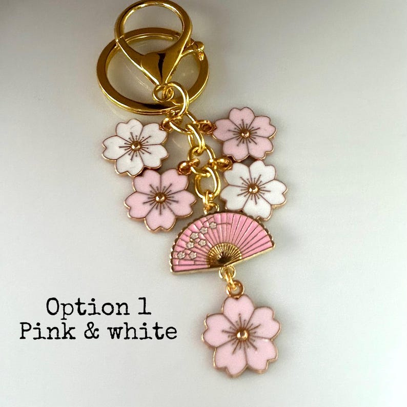 Japanese Sakura Keychain, Kawaii Pink Cherry Blossom Fan Charm - Etsy