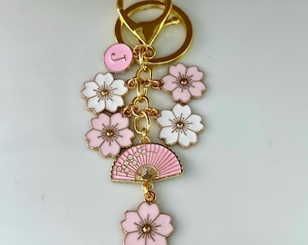 Kawaii keychain, Japanese pink fan keyring, Sakura cherry blossom flower, bag charm, bridesmaid car key decor, house gift, uni student gift