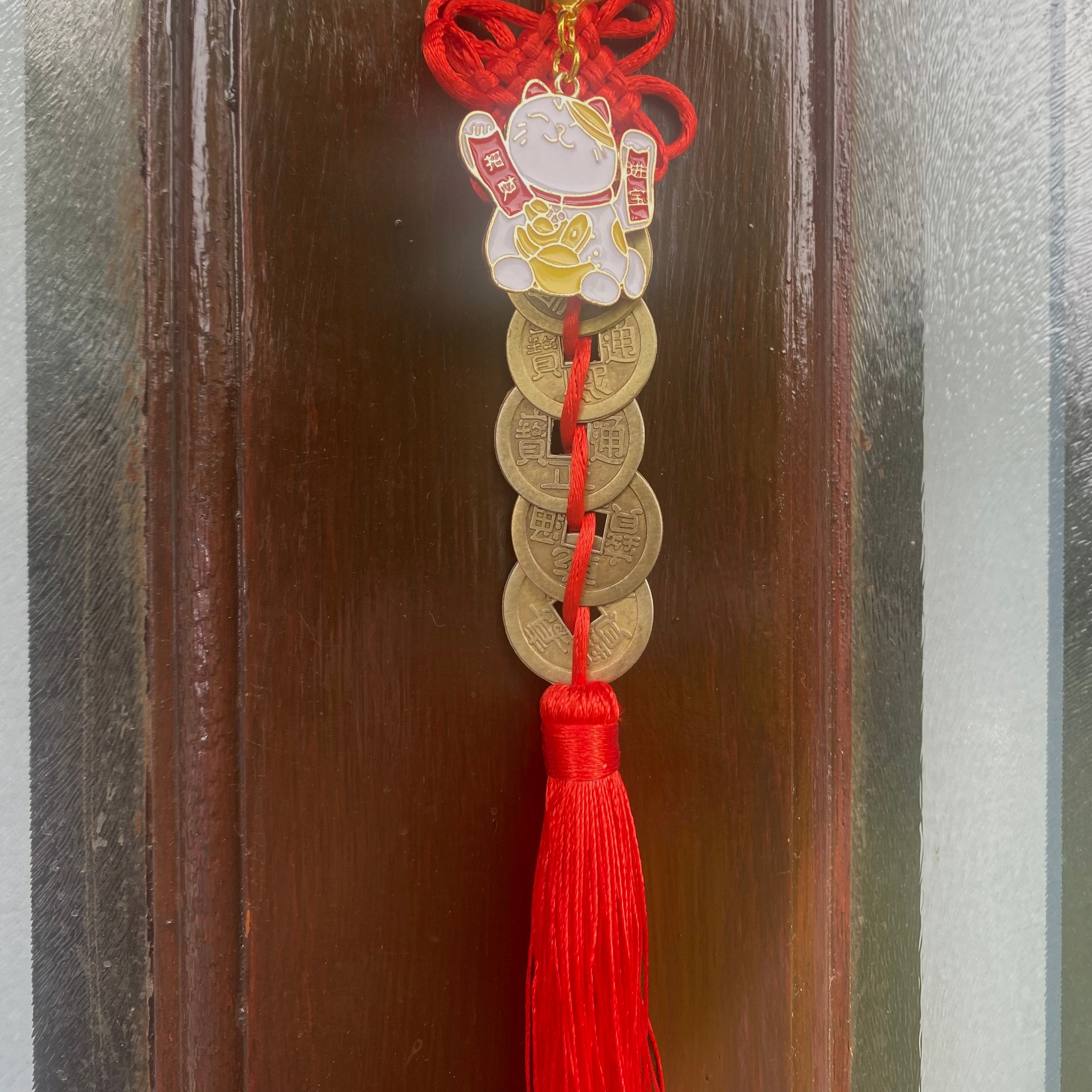 Maneki Neko Lucky Cat Keychain With Feng Shui Coins Trinidad And