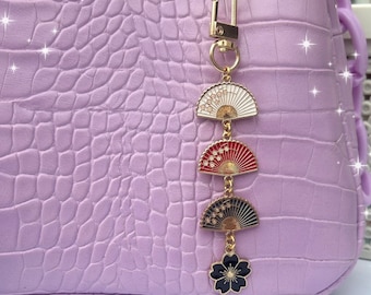 Sakura Flower Fan Keyring: Kawaii Phone Charm, Bag Decor