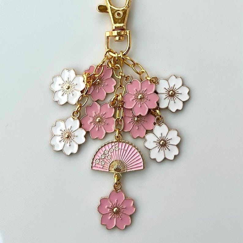 Sakura Flower Bag Clip: Japanese Pink Fan Charm Keyring image 9