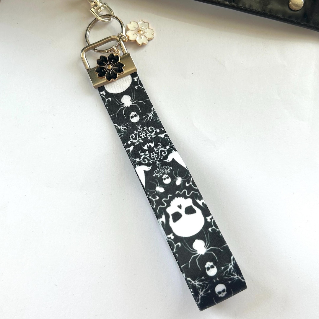 Morgott Keychain Skull Goth Keychain Wristlet,black Satin Moon Moth Lanyard, Halloween ...