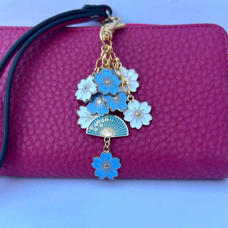 Sakura Flower Bag Clip: Japanese Pink Fan Charm Keyring image 4