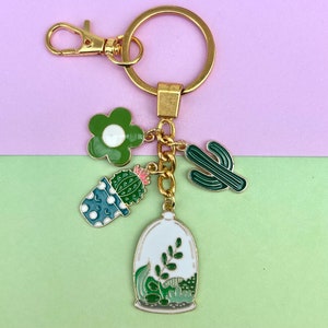 Kawaii Cactus Keyring, Sakura Flower keychain , houseplant, Terrarium Plant Leaf Garden Lovers, green, bag decor uni gift car key no loss