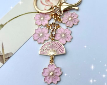 Japanese Sakura Keychain, Kawaii Pink Cherry Blossom Fan Charm - Etsy