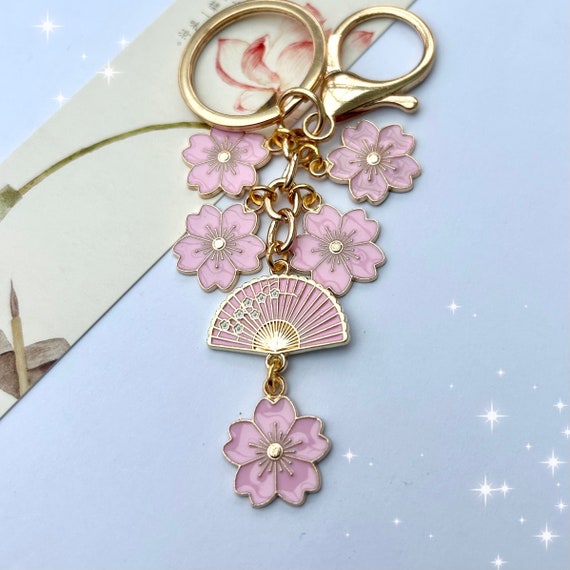 Japanese Sakura Keychain, Kawaii Pink Cherry Blossom Fan Charm - Etsy