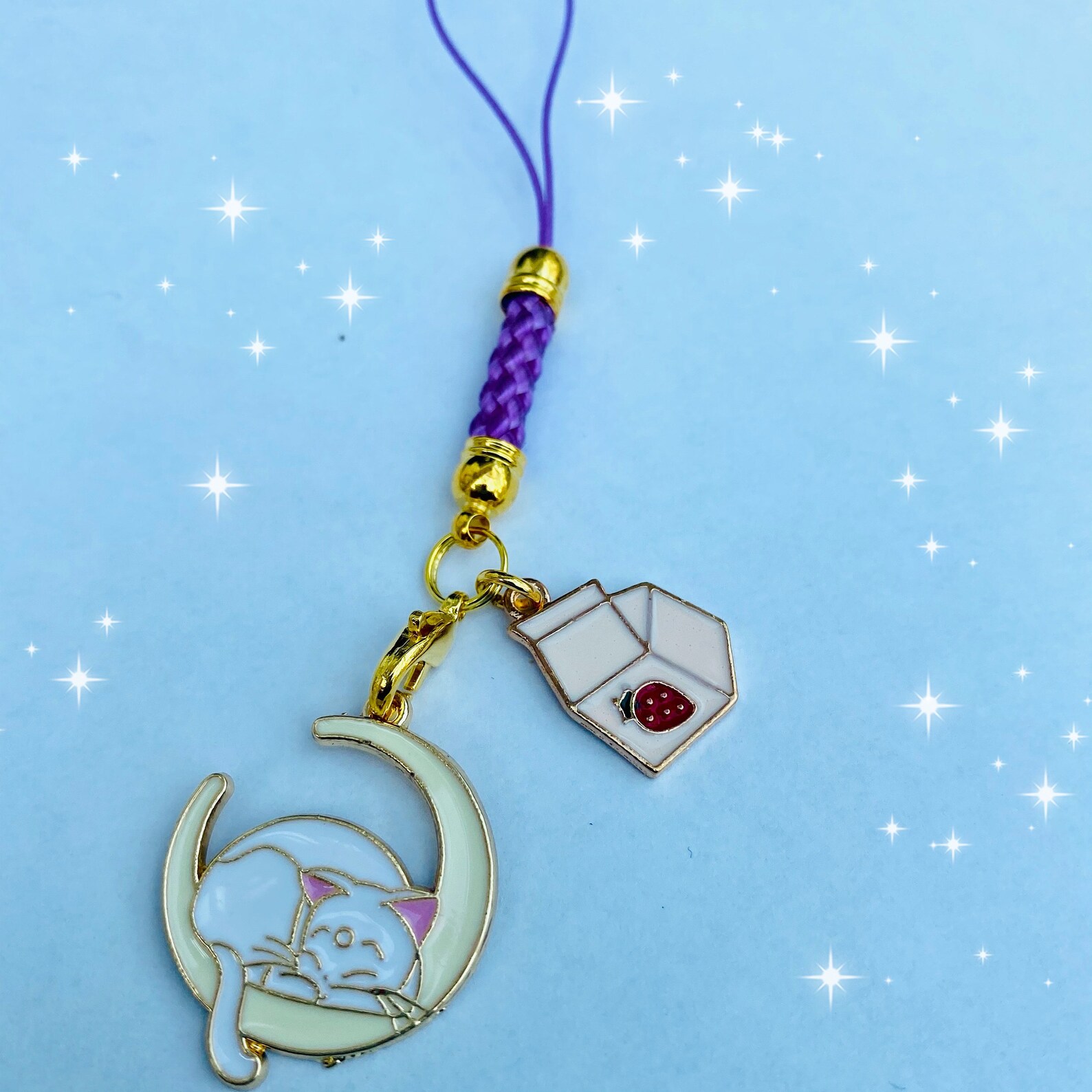 Phone charm anime cat strawberry milk carton dust plug /phone Etsy