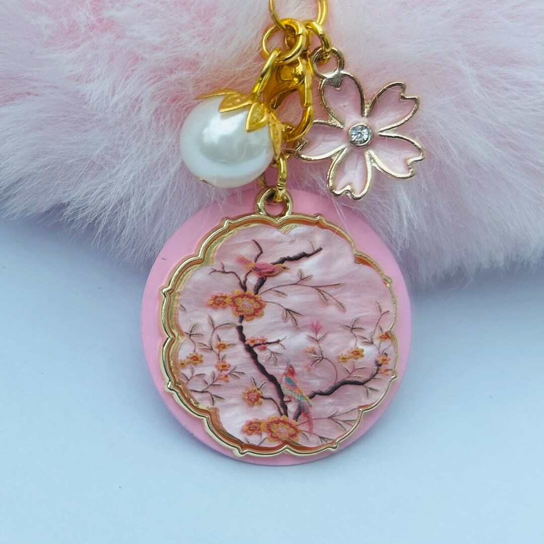 Keyring Japanese Bird Cherry Blossom Keychain Pink Sakura Etsy