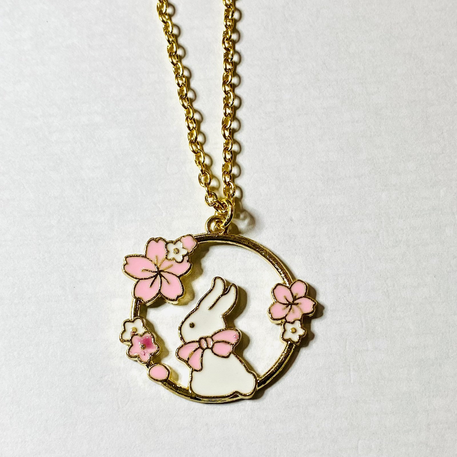 Kawaii Bunny Necklace Cherry Blossom Charm Jewellery Moon Floral