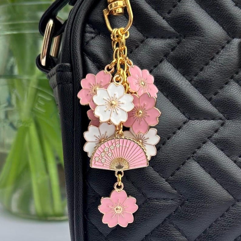 Sakura Flower Bag Clip: Japanese Pink Fan Charm Keyring image 10