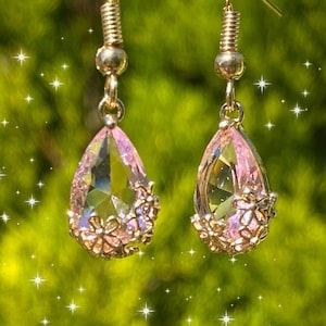 Sakura pink earrings, crystal cherry blossom earrings, fairy earrings, Japanese earrings, cosplay, magic fantasy earrings,angel magic pink