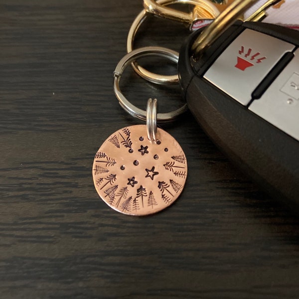 Handmade Metal Stamped Mini Night Sky Keychain