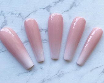 Reuser Pink Ombre Gradient Fade White Press On Nails