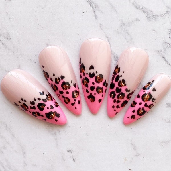 Reusable Pink Cheetah Leopard Prints Press On Nails