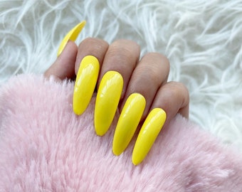 Reusable Yellow Solid Color Press On Nails