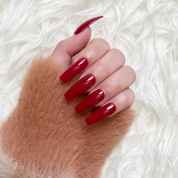 Reusable Red Solid Color Press On Nails