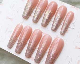 Reusable Iridescent Silvery Glittery Ombre Press On Nails