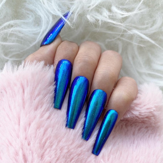 Blue CHROME WAVES🩵 | Blue nails, Simple nails, Gel nails