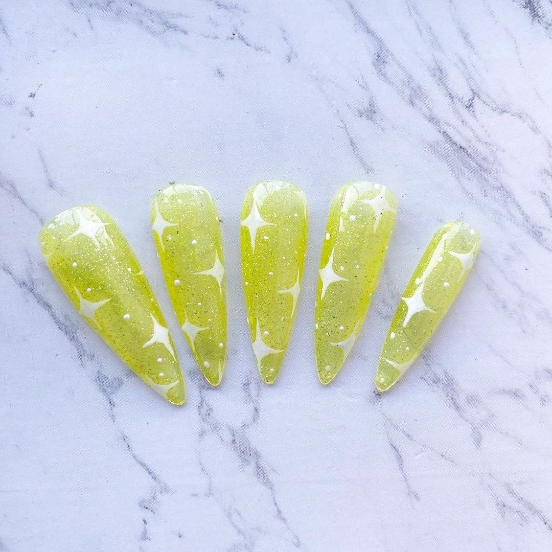 Reusable Yellow Glitter Jelly Nails Clear Press on Nails - Etsy