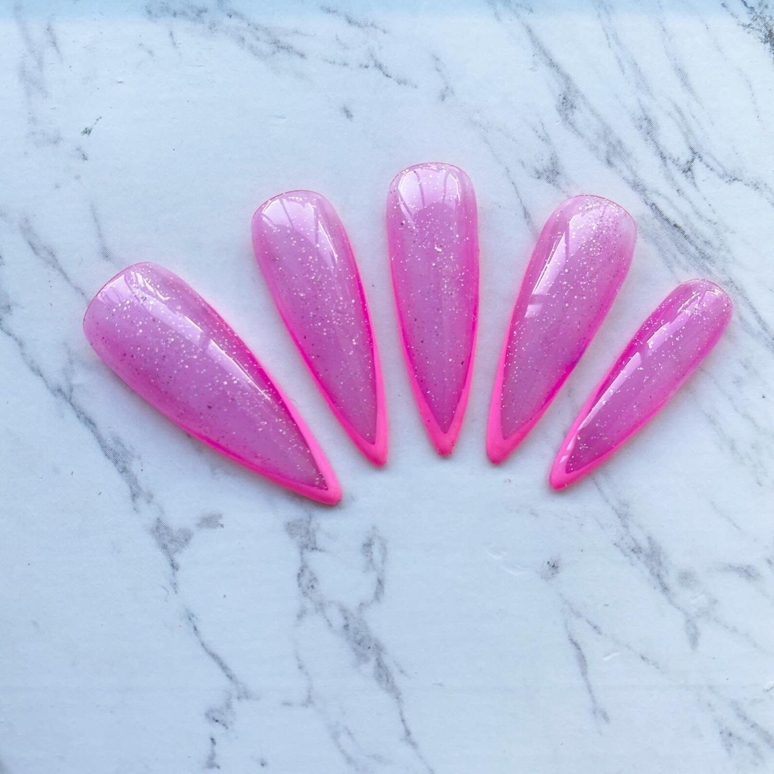 Reusable Pink Glitter Jelly Nails Clear Press on Nails Etsy