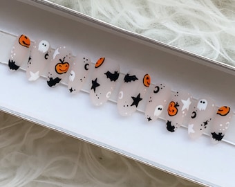 Reusable Matte Spooky Pumpkin Boo Bat Halloween Press On Nails